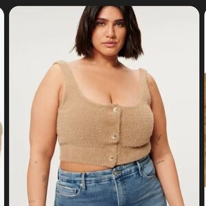 Good American Tan Fuzzy Crop Top